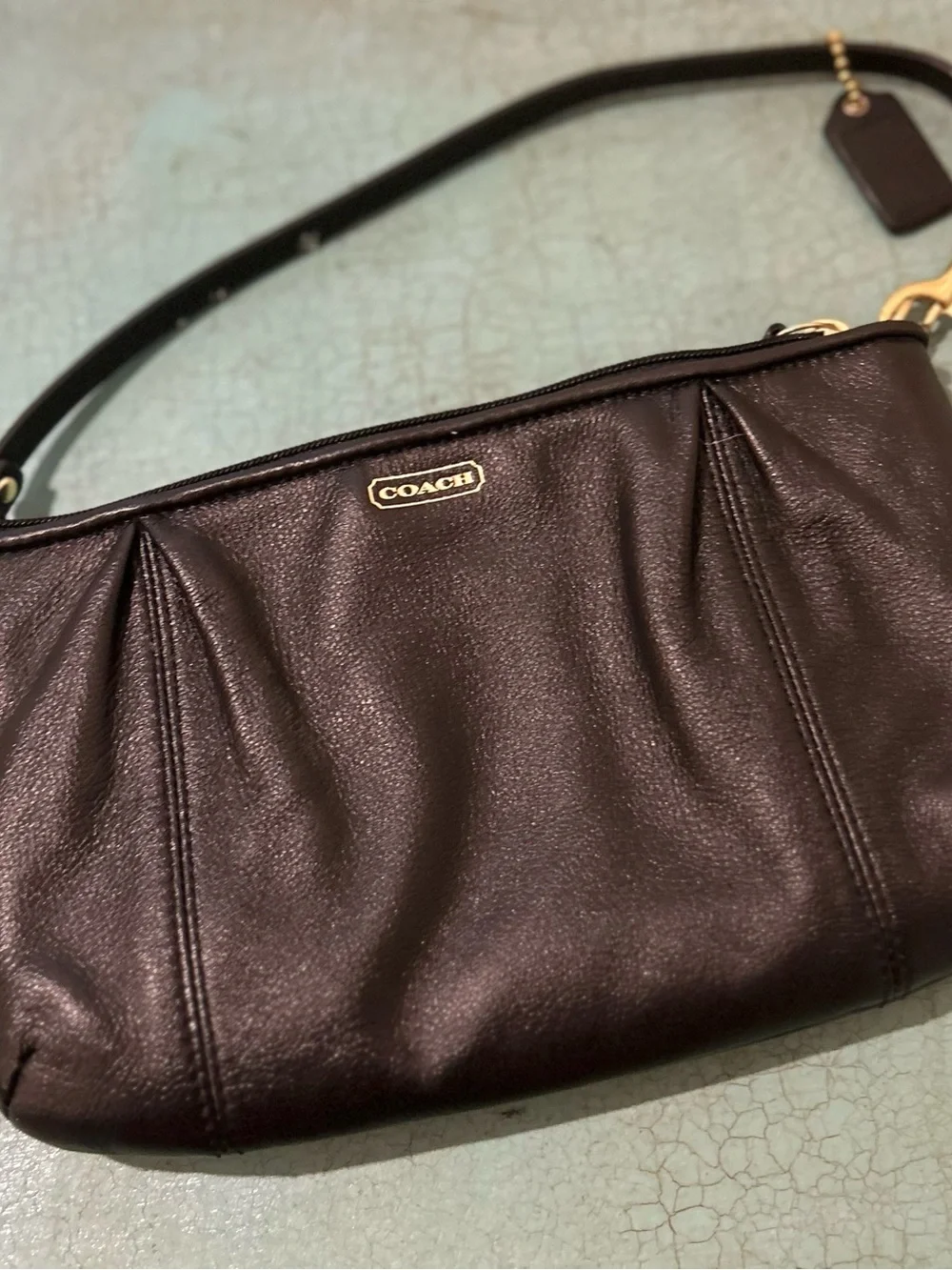 Coach Black Leather Wristlet with Gold Hardware